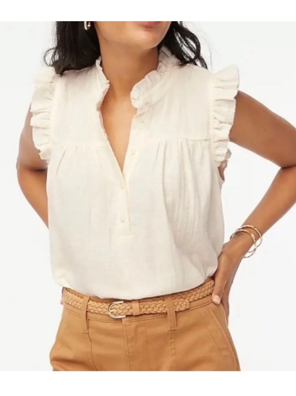 J. Crew Cream Cotton Gauze Ruffle Sleeve Blouse